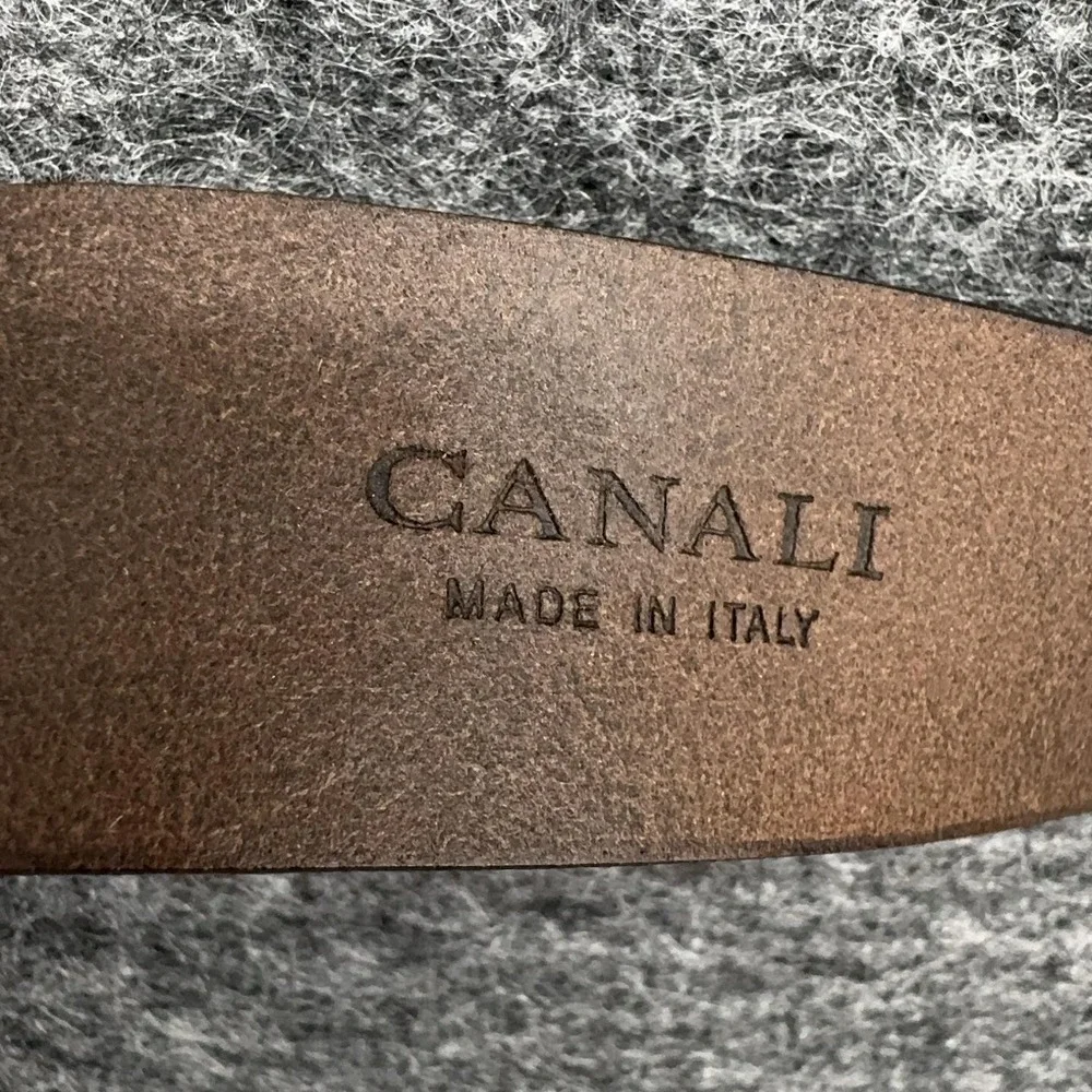 Canali Leather Belt Mens 46 Brown Perforated Silver Buckle Italy 115 130